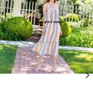 Thl Stripes tassles  fringed tierred  boho bohemian dress sz small